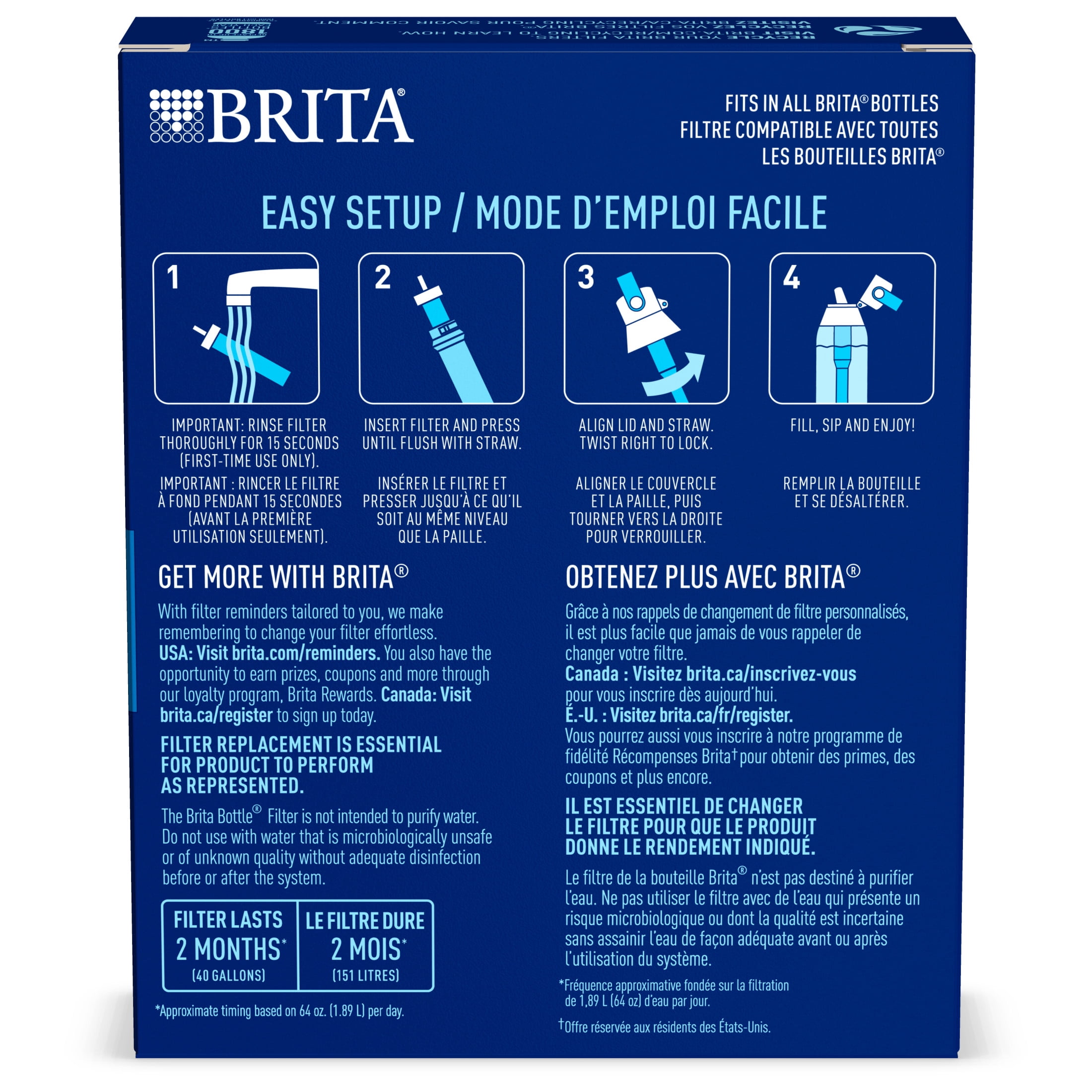 (2 pack) Brita Water Bottle Replacement Filters, 2 Month Filter Life, Compatible with All Brita Filtered Water Bottles, 3 Pack