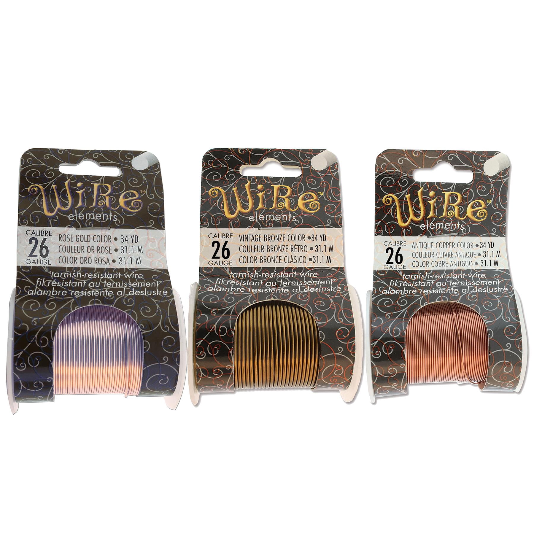 The Beadsmith Wire Elements 26-Gauge Lacquered Tarnish-Resistant Copper Wire for Jewelry Making, 4-34 Yard, 31.09 Meter Spools (Antique Copper, Vintage Bronze, & Rose Gold Color)