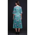 thumbnail image 4 of Bimba Robe Mi-Longue Classique en Coton à Manches Courtes Imprimée de Feuilles Bleues et de Magnolia avec Poches, Coupe Droite Asymétrique - Petit, 4 of 4