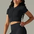 thumbnail image 5 of OSOLU Women Seamless Knit Solid Color Ribbed Yoga Tops With Zipper Short Sleeve Shirt Lovely Dailywear, 5 of 6