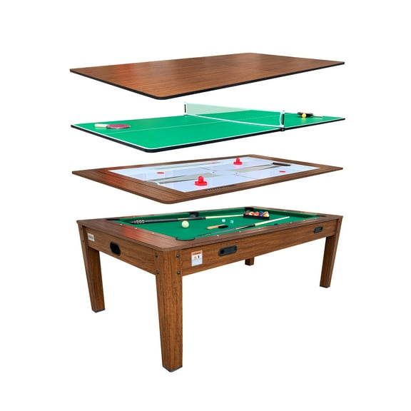 RACK Luxor 7.5-Foot 4-in-1 Multi-Game Swivel Billiard/Pool Table (Green Felt with Brown Body)