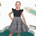 thumbnail image 3 of Sunny Fashion Girls Dress Black Gingham Plaid School Student Ruffle Cap Sleeve 5 Years, 3 of 6