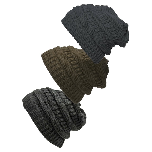Bonnet Tricoté pour Femmes Lot de 3 - Noir/mélange Foncé/olive Foncé