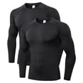 thumbnail image 3 of Paquete de 2 camisas de compresión para hombre, camisetas de entrenamiento atlético de manga larga, capa base, camiseta de entrenamiento atlético deportivo de secado rápido, 3 of 5