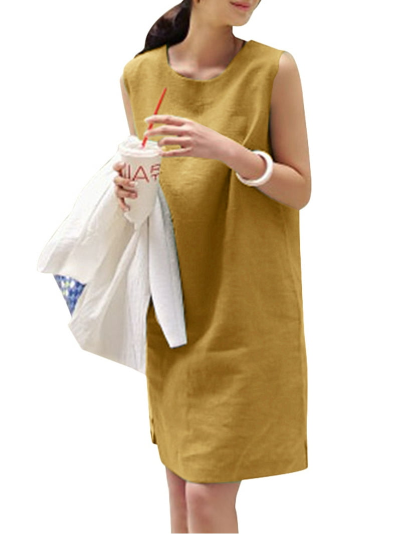 ZANZEA Ladies Fashion Sundress Sleeveless Cotton Linen Vintage Casual Dress  - Walmart.com