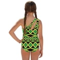 thumbnail image 2 of Whosucclay Jamaican Flag Inspired Geometric Diamond Pattern Girls One Piece Swimsuit, Padded Adjustable Straps One Piece Swimsuit Set with Mesh Cover Up for Swimming, 11-12 Years Old, 2 of 10