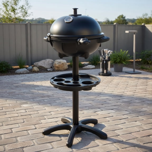 Spaco 1200W Electric BBQ Grill, Indoor & Outdoor Dual-Zone Non-Stick Ceramic Grill with Adjustable Temp Control, Removable Stand, and Dishwasher-Safe Plates, Black