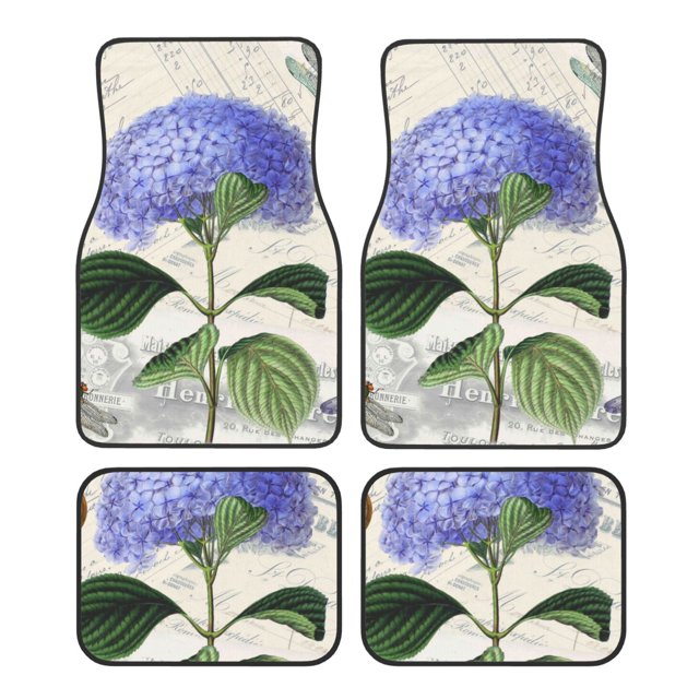 Fotbe Vintage Flower Juego de 4 Tapetes para Auto con Estampado – Alfombrillas de Goma Reforzada, Diseño Antideslizante, Protección para Todo el Año – Vehículos, Autos, Camionetas y SUVs