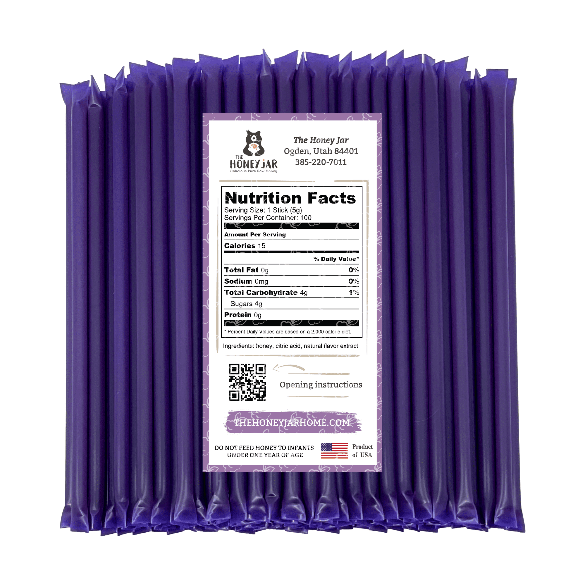 The Honey Jar - Blackberry Naturally Flavored Honey Sticks - 100 Count Package