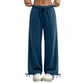 thumbnail image 2 of ZHYou No Boundarie Womens Wide Leg Sweatpants Drawstring High Waist Casual Flowy Soft Comfy Lounge Pants with Pockets,Navy,Size XL, 2 of 8