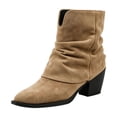 thumbnail image 3 of Willtoo Women Faux Suede Slouch Ankle Boots Pointed Toe Block Heel Short Booties Fall Winter Versatile Ruched Calf Fashion Walking Shoes for Date Street Office Outfits, 3 of 5