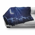 thumbnail image 3 of Night Soft Flannel Fleece Throw Blanket, Crescent Moon in Dark Sky Vibrant Stars Celestial View Midnight Image, Cozy Plush for Indoor and Outdoor Use, 70" x 90", Royal Blue White, by Ambesonne, 3 of 6