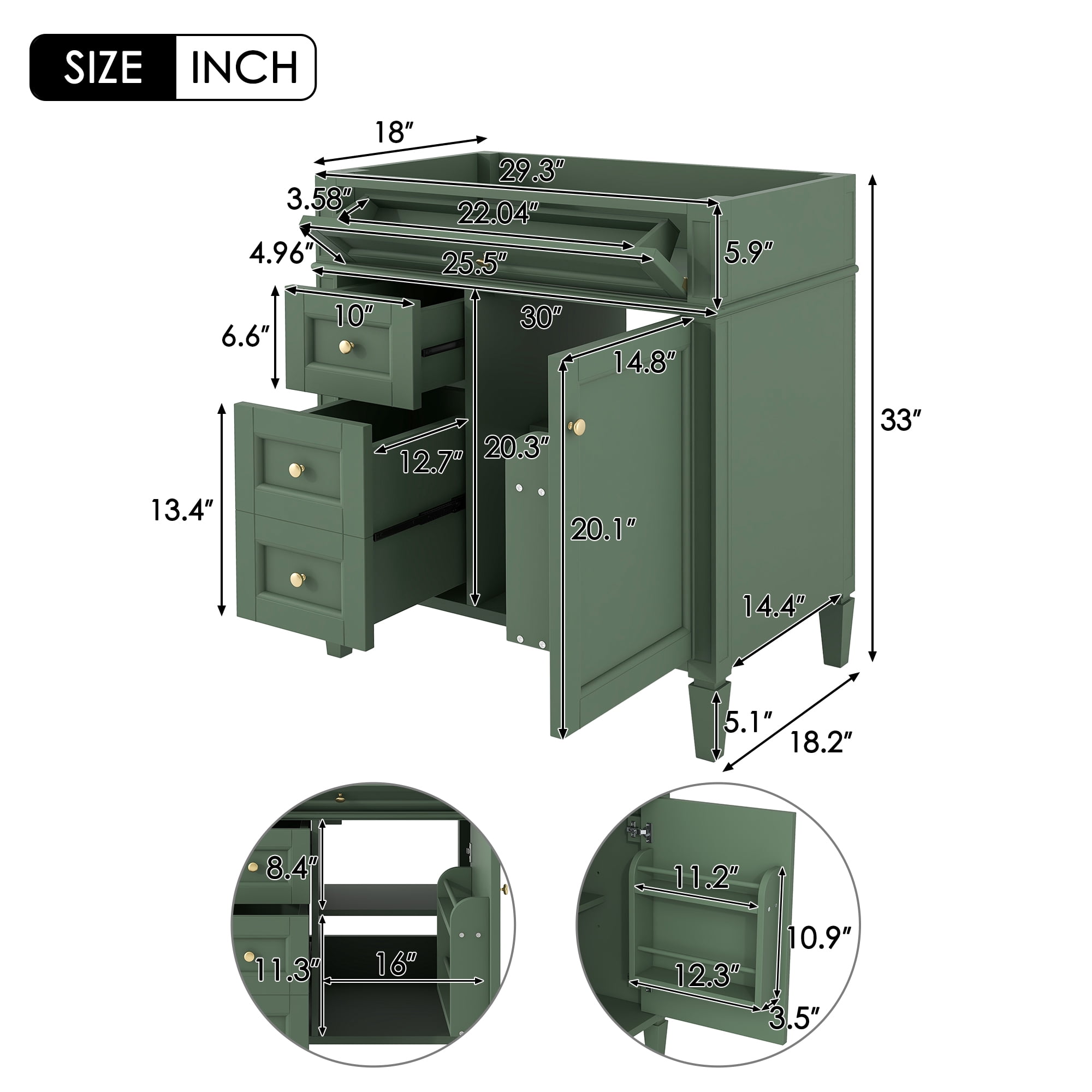 Euroco Modern Bathroom Vanity with Tip-Out Drawer, Cabinet Door Organizer, Soft-Close Drawers (NOT INCLUDE BASIN)