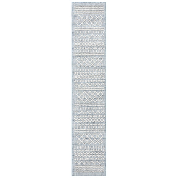 SAFAVIEH Santorini Anuki Geometric Indoor/Outdoor Runner Rug, Blue/Ivory, 2' x 10'