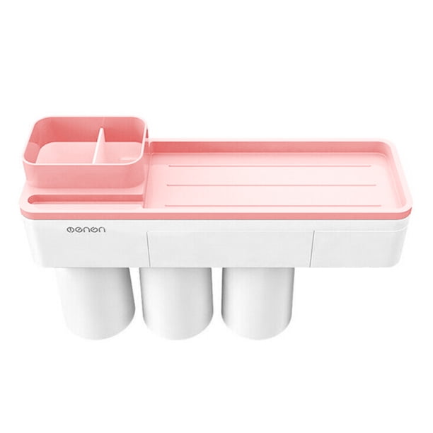 Taza de adsorción Cepillo de dientes Soporte para pasta de dientes Baño familiar Baño sin perforaciones Soporte para cepillo de dientes para teléfono, rosa, 3 tazas sidaley HA2692-06B