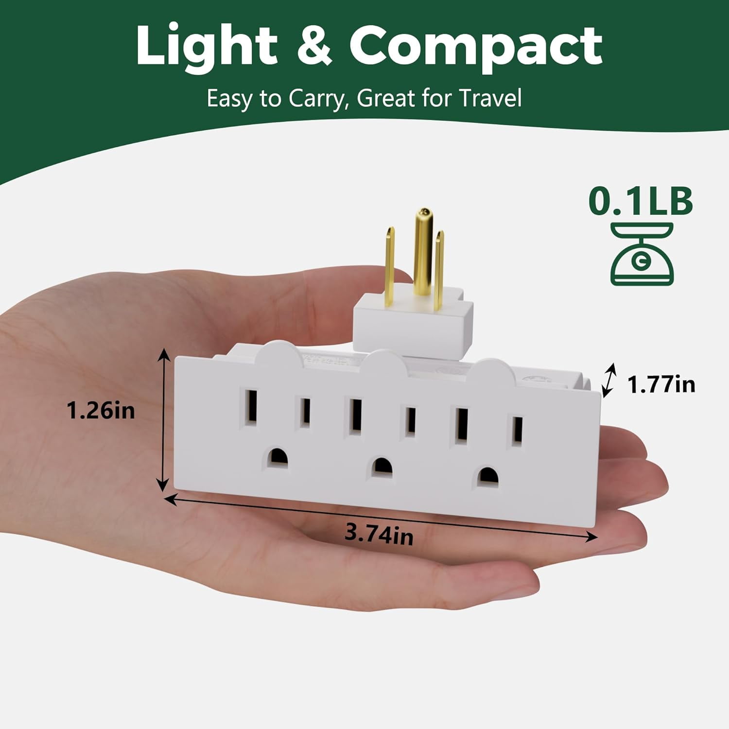 HRTGFD-3-Outlet Rotating Plug Wall Outlet Extender 2 Pack, 180 Degree Swivel Power Splitter, Multi Outlet Adatper Wall Tap, 3-Prong Grounded, Space Saving for Home, Travel, EL ETL, White