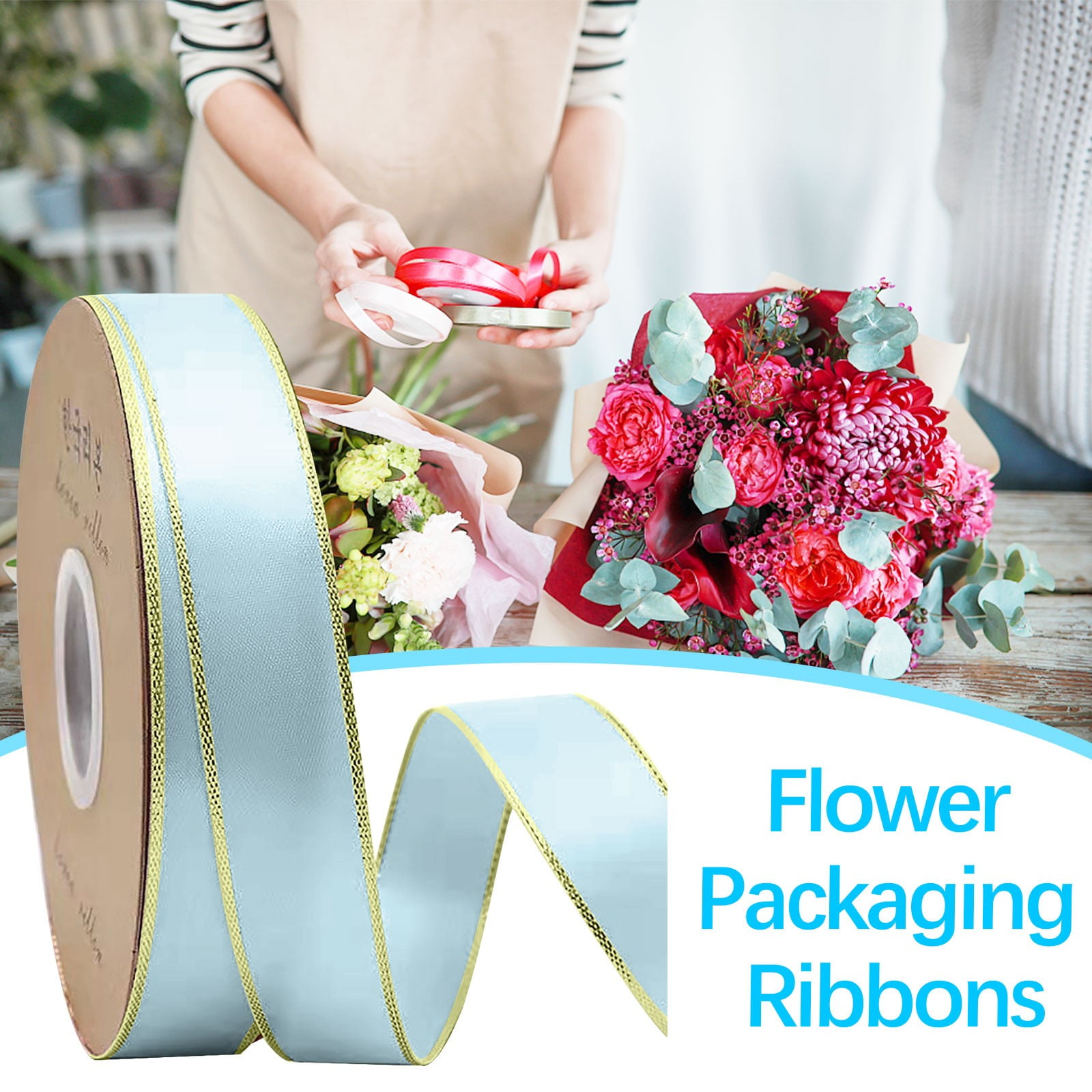 Jubipavy Ribbons .3cm Double Gold Edged Polyester Ribbon Gift Flower Packaging Ribbon Decoration Ribbon DIY Ribbon