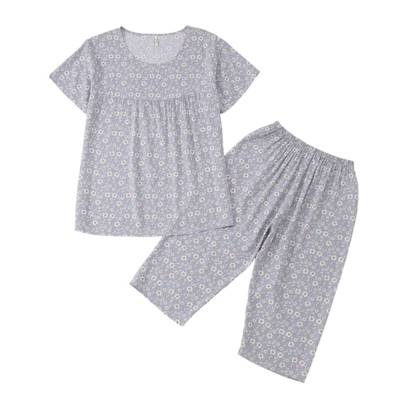 RMGVDSD Womens Pajamas Set Floral Print Short Sleeve Tops and Capri Pants 2 Piece Loungewear Sets Summer Sleepwear Soft Comfy Nightwear