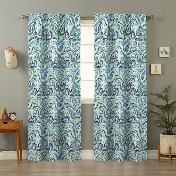 Painterly Paisley Blue Curtain Panel Pair