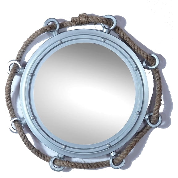 Hind Handicrafts Wall Mounted Vintage Rope Wrapped Nautical Ship Porthole Mirror for Home Decor | Pirate's Maritime Themed Decor | Vanity Mirror (Matte Silver, 12 INCHES)