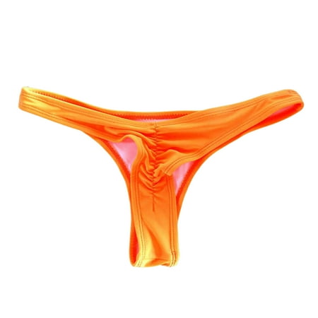 Kitem Women s Cheeky Bikini Bottom Low Waisted Thong Rave Bottoms Mid Cut Bathing Suit Bottom for Beach Swimming Pool (Orange S)