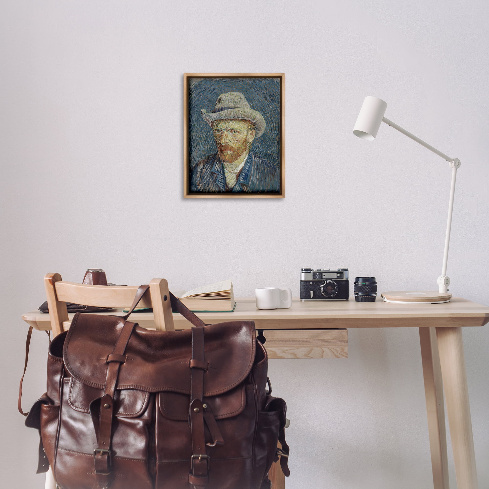 Stupell Industries Van Gogh Portrait with Hat People Painting Brown Floater Framed Canvas Art Print Wall Art, 17 x 21