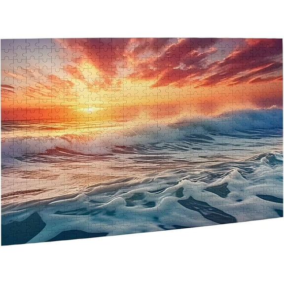 Jigsaw Puzzles 500 Pieces for Adults and Families Sunset On The Ocean Wave Formation Wooden DIY Educational Toys Gift for Home Wall Art
