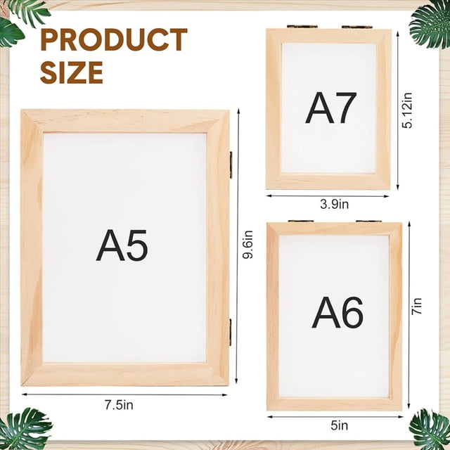 6 Pieces Paper Making Wooden Paper Making Mould Papermaking Screen Kit 3 Size Frame for DIY (A7, A6, A5)
