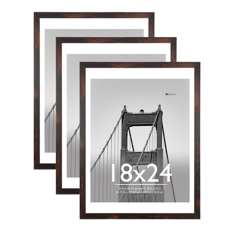 Condition photo showing New/Like New for meframe 3pack 18x24 wooden picture frame set matted to 16x20 wall poster frame brown