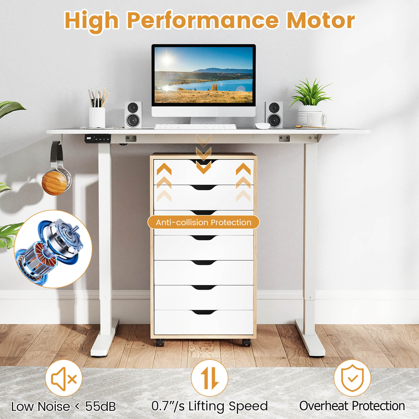 Costway 48” x 24” Electric Standing Desk with LED Display 2 Memory Height Settings for Home White