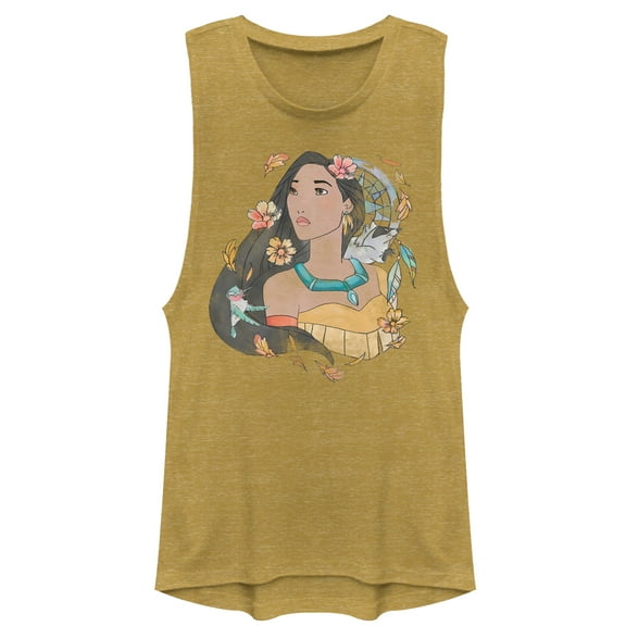 Junior's Pocahontas Wind Secrets  Festival Muscle Graphic Tee Gold Heather Medium