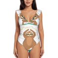 thumbnail image 2 of Yiaed Cute Sloth In Yoga Pose Tree Print Women's Ruffled One Piece Swimsuit V Neck Swimwear Slimming Monokini for Woman-X-Large, 2 of 8