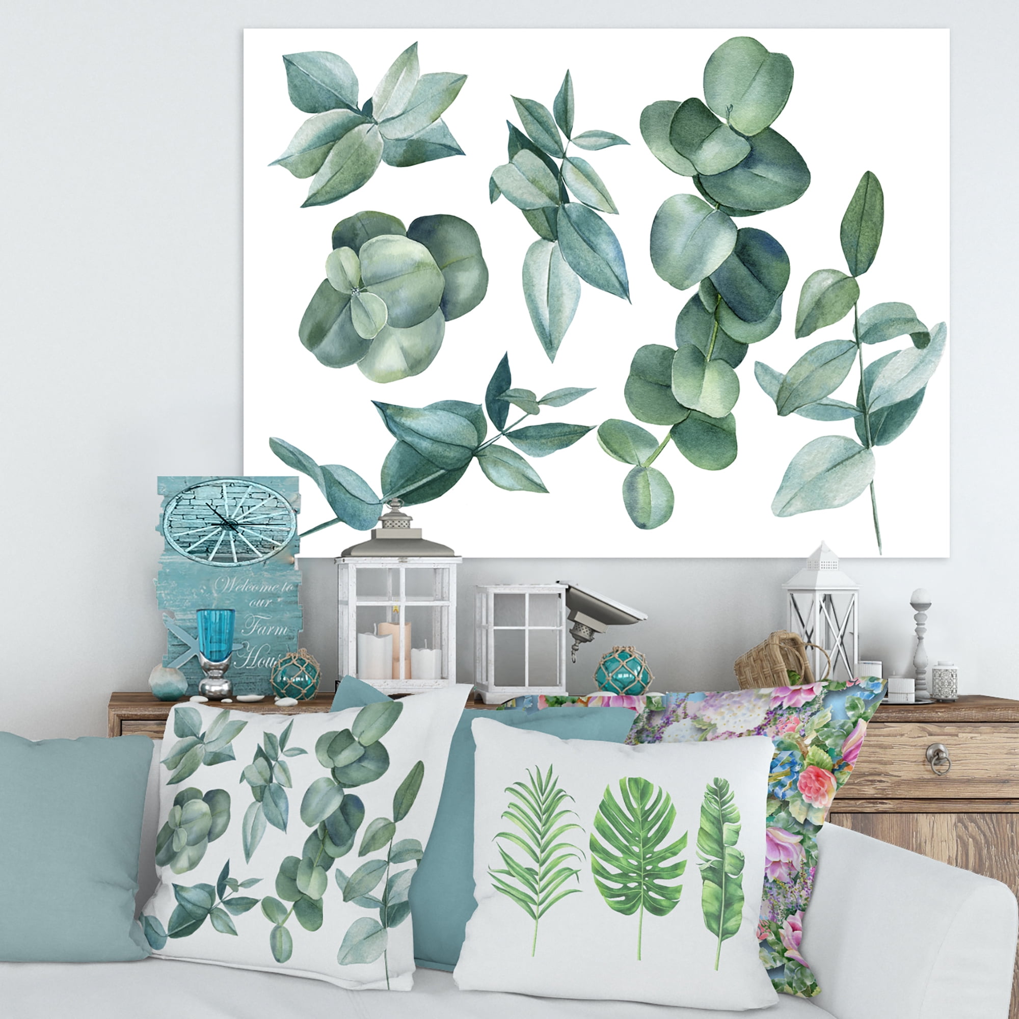 Eucalyptus Leaves In Dark Green 12 in x 8 in Painting Canvas Art Print, by Designart