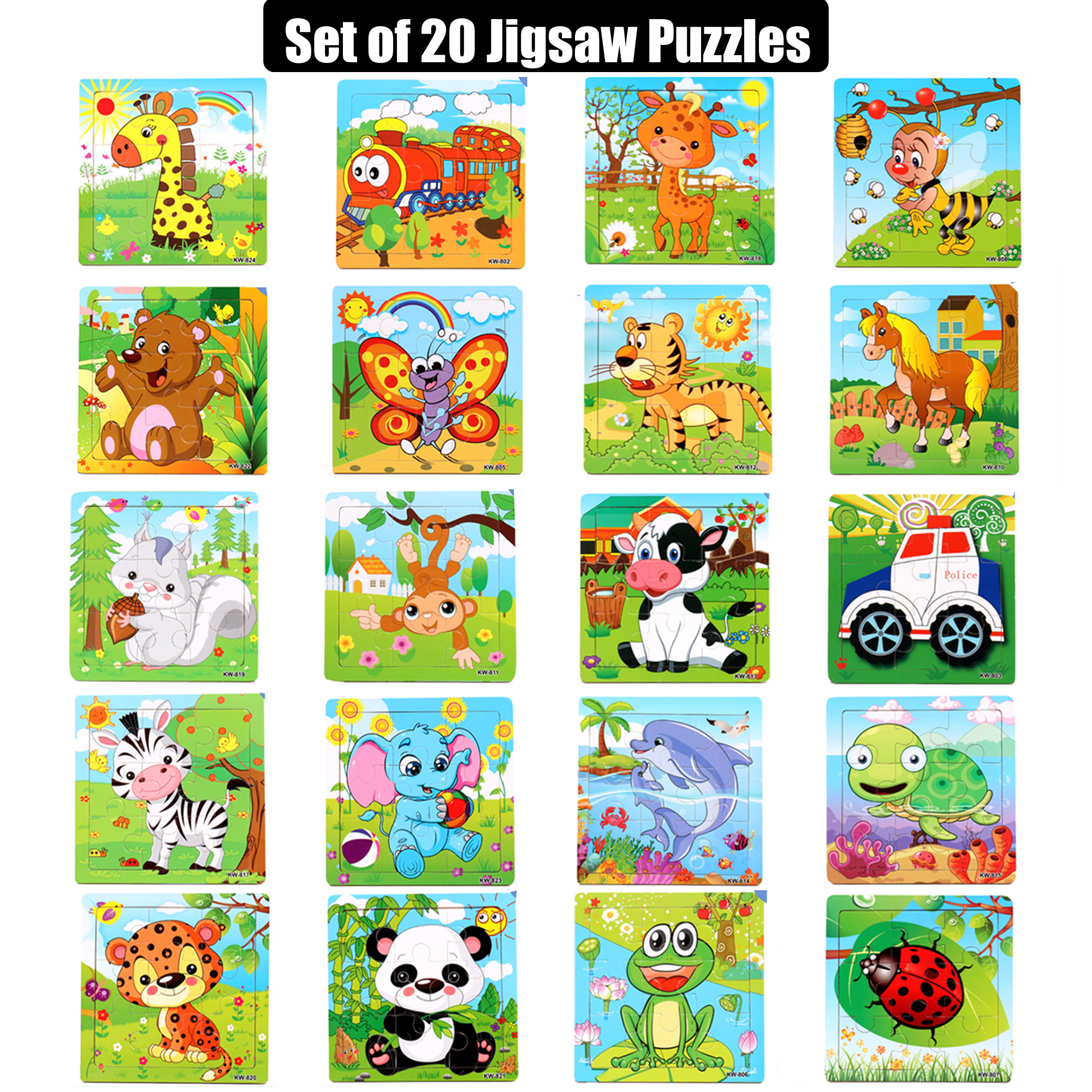 20 Pack Wooden Puzzles for Kids Ages 3-5, 9 Piece Wooden Jigsaw Puzzle for  Kids Children Learning Educational Toddler Puzzles for Boys and Girls