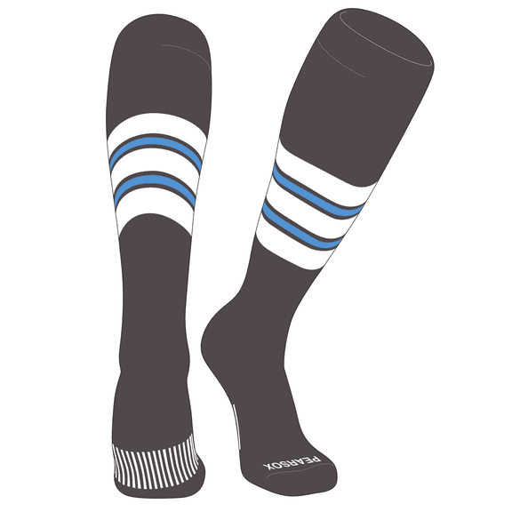 PEAR SOX Striped OTC Baseball, Softball, Football Socks (E) Graphite, White, Sky Blue (XS)