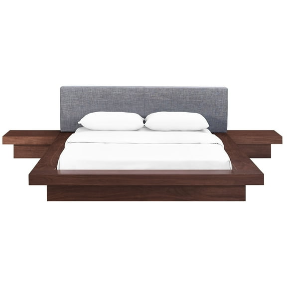 Modern Contemporary Urban Design Three PCS Queen Size Bedroom Bed Set, Grey Gray, Wood