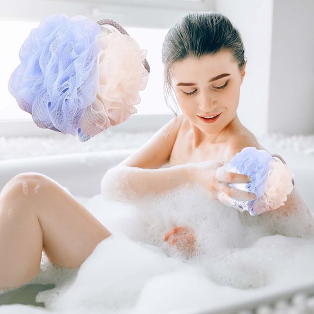 Large Colorful Loofah Bath Sponge Pouf Mesh Exfoliating Body Scrubber for Shower, 1-Pack