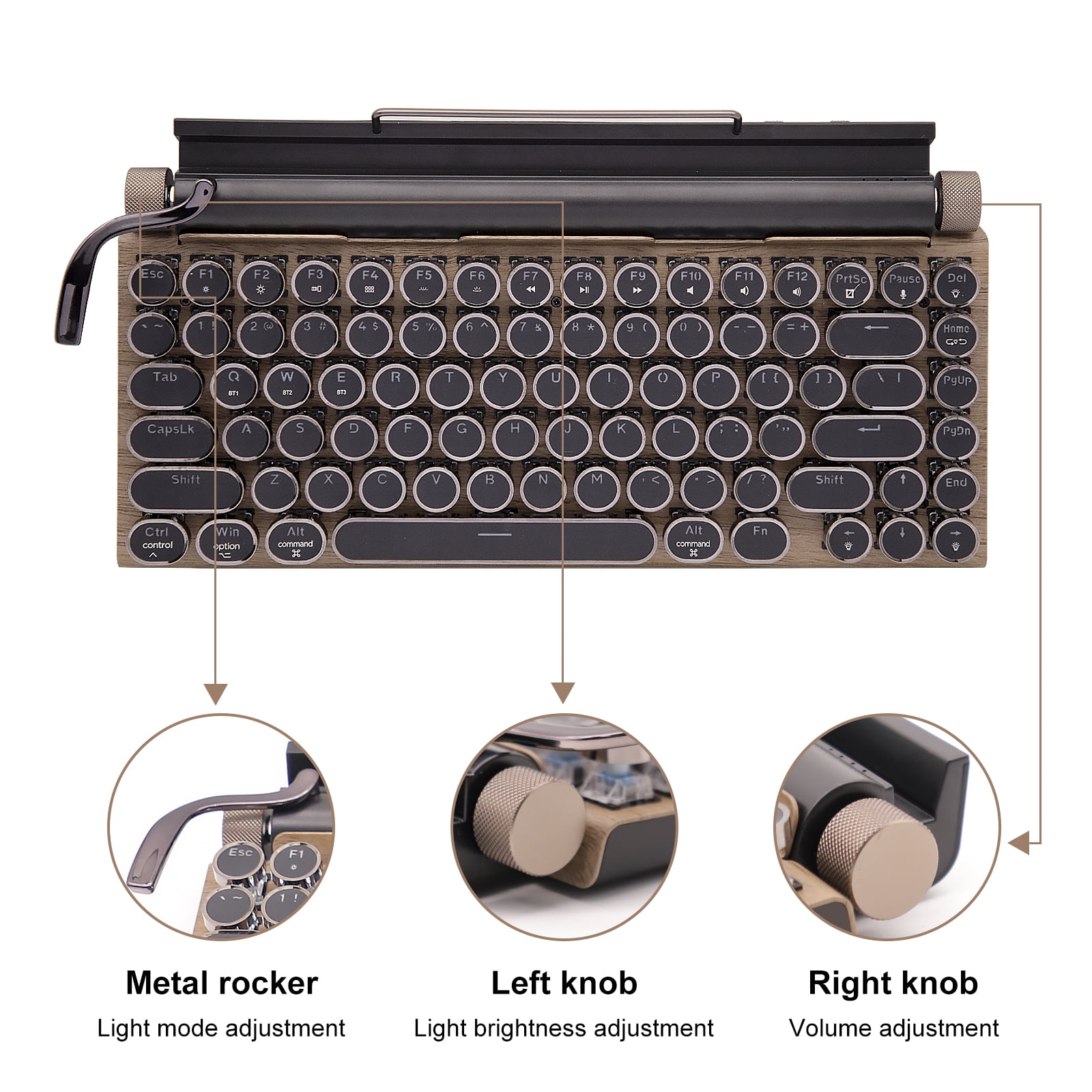 83 - Key Retro Dot Typewriter Mechanical Keyboard for Phone, Tablet, Laptop & Desktop - Wired/Bluetooth Mode (Wood Color)