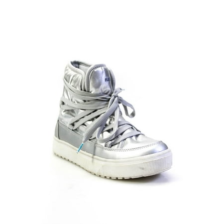 

Pre-owned|Native Womens Lace Up Metallic High Top Sneakers Silver Tone Size 7
