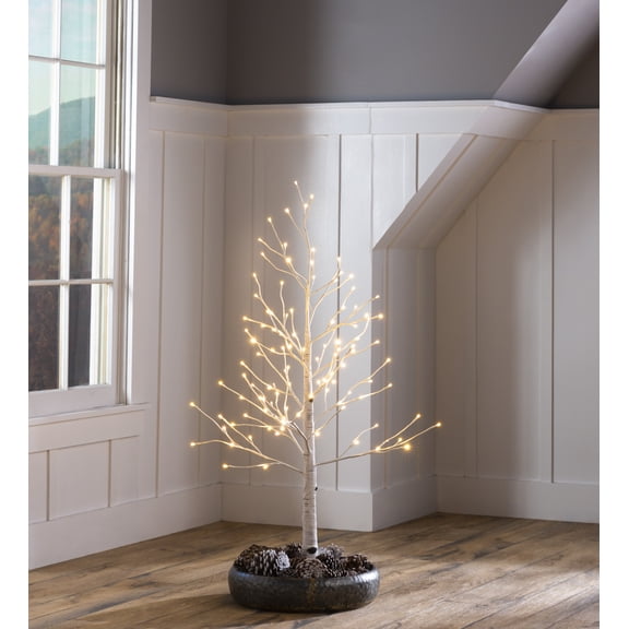 4'H Indoor/Outdoor Birch Tree with 112 White and Multicolor Lights