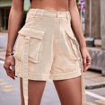 thumbnail image 4 of Pantalones Cortos de Sarga de Tiro Medio y Alto para Mujer, Elásticos, con Bolsillos, para Discotecas Caqui Superficial M, 4 of 10