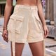 thumbnail image 4 of Pantalones Cortos de Sarga de Tiro Medio y Alto para Mujer, Elásticos, con Bolsillos, para Discotecas Caqui Superficial M, 4 of 10