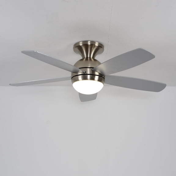 Tower Fan 52 Inch 5 PCS Plywood Reversible Blades Ceiling Fan With Light Kit 3 Color , LED, DC 6 Speed ,Remote Control Ceiling Fan for Patio Living Room, Bedroom, Office,Indoor.(( Sliver   Brushed Go