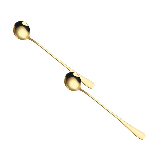 Oleegame 2PC Stainless Steel Cutlery Set Colorful Spoon Long Handle Spoons Flatware Coffee Drinking Tools Kitchen Gadget Gold