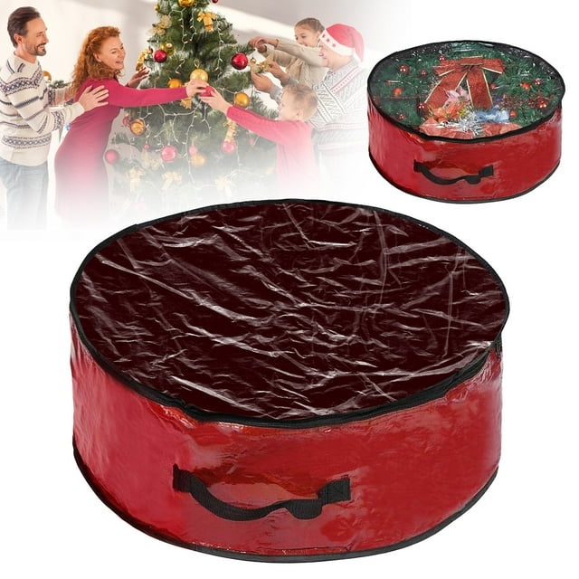 Décorations de Noël Extérieur Textile de Maison Rangement Rangement Sac de Rangement pour Couronne de Noël Guirlande Contenant des Fêtes avec Fenêtre Tissu Résistant aux Déchirures Rangement de Pièce Étui de Rangement