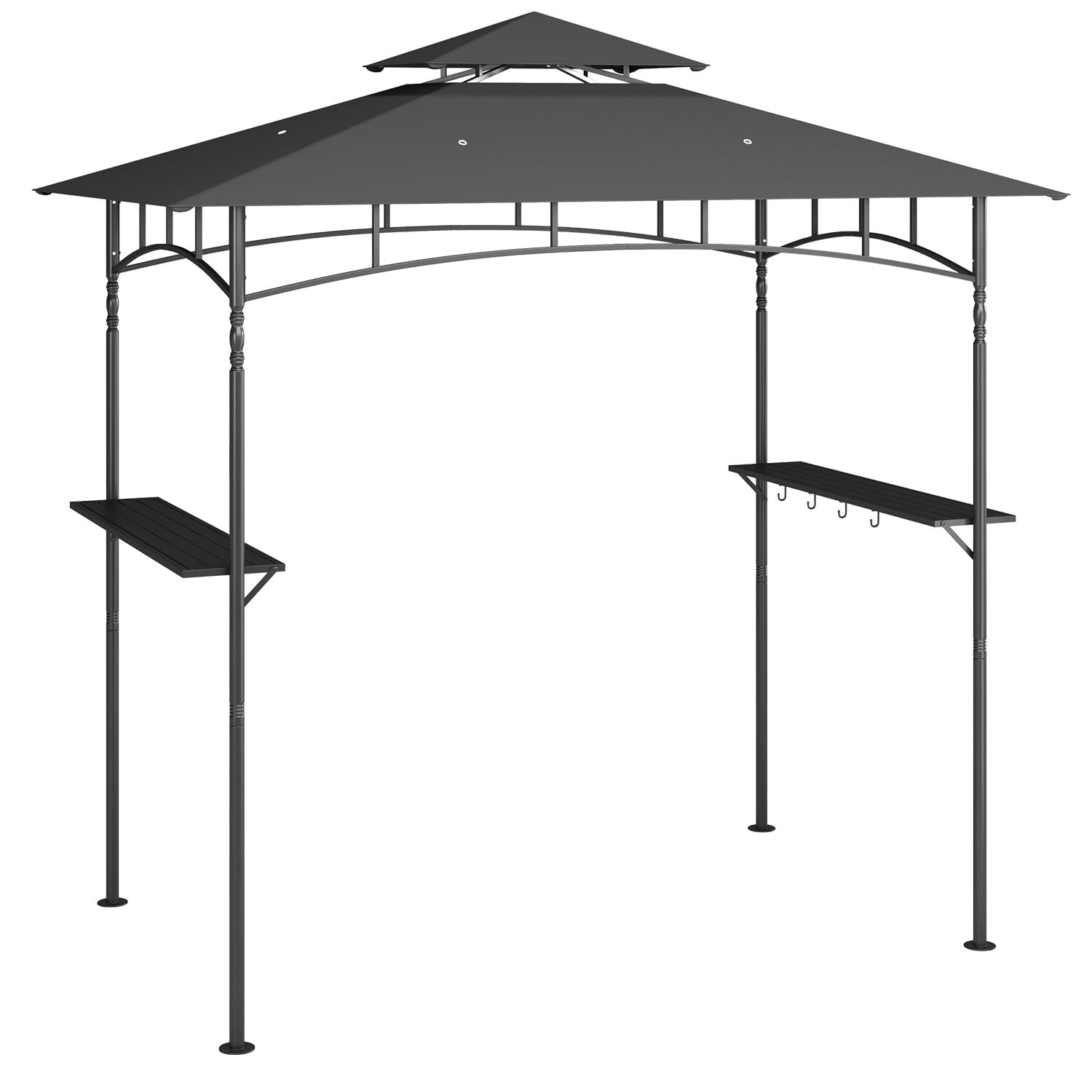 8'x5' Grill Gazebo,Asofer Double Tier BBQ Canopy with Vented Top, Outdoor Steel Frame Shelters with Shelves and Hooks for Backyard Patio,Dark Gray