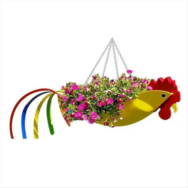 Maceta de Metal con Forma Exquisita, Maceta de Gallo Colorida, Maceta Colgante, Macetas Decorativas para Jardín, L,e