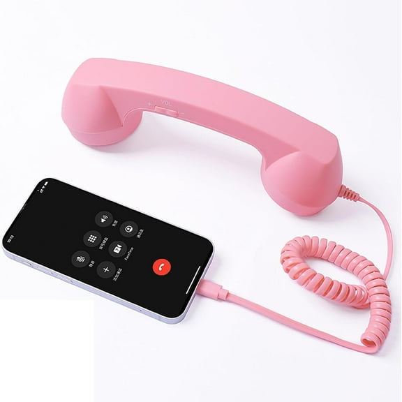 Retro Phone Handset for Cell Phone, Bluetooth Telephone Handset for Mobile Phone, Vintage Wired Plug in Handheld Cell Phone Receiver with Microphone (Pink)