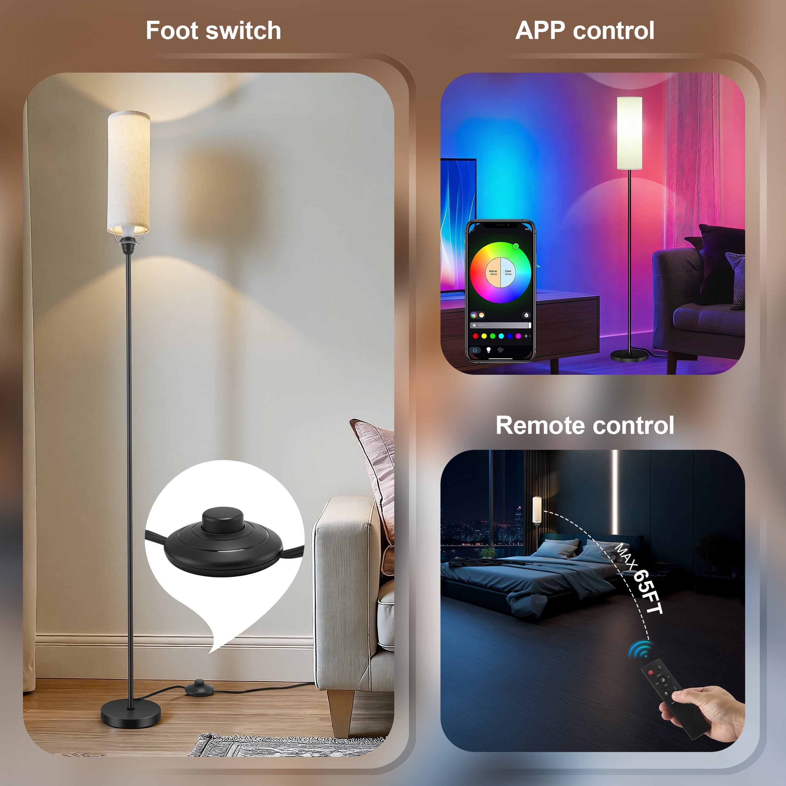 RELOIVE LED Floor Lamp,68.1” Dimmable Standing Tall Lamp with APP Control & RGB Colors,9W 800LM LED Bulb Included,for Bedroom, Office, Kids & Living Room