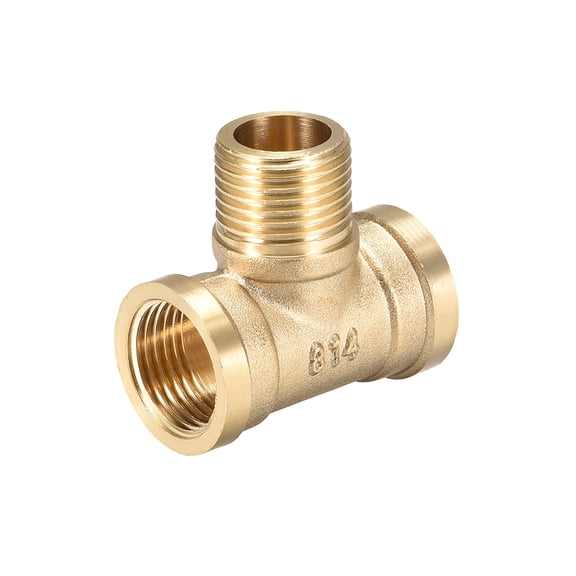 Uxcell Brass Tee Pipe Fitting,G1/2 Female x G1/2 Male  x G1/2 Female,T Shaped Connector Coupler